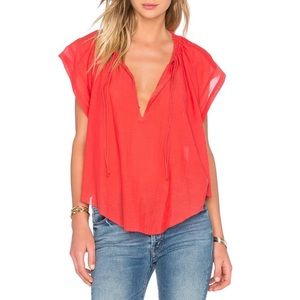 IRO coral red flutter sleeve top